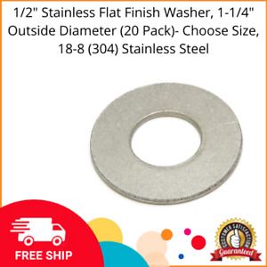 1/2&#034; Stainless Flat Finish Washer, 1-1/4&#034; Outside Diameter (20 Pack)- Choose Siz