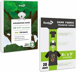 Koala 150 Sheets Sublimation Paper And 20 Sheets Dark Fabric Iron-On Heat With
