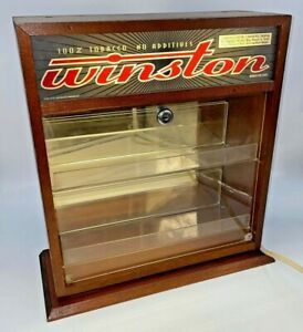 Winston Tobacco Lighted Cigarette Cigar Display Box 1997 Wood Plastic Used Works