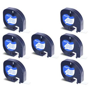 7PK Black on White Refill Plastic Label Tape for DYMO LetraTag LT100H 91331 12mm