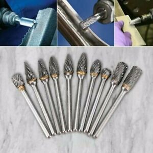 10 PCS 6mm Mini Tungsten Carbide Rotary Point Burr Die Grinder Shank Drill Bits