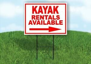 KAYAK RENTALS AVAILABLE RIGHT ARROW  RED  with Stand LAWN SIGN Single sided