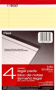 Mead Canary Junior Legal Pads, 5 x 8 Inch, 4 Pack 50 Sheets (59382)