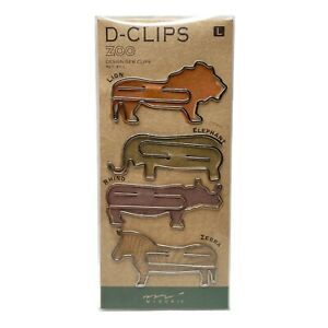 Midori D-Clips Zoo Paper Clips - Large Size  - Lion Elephant Rhino Zebra