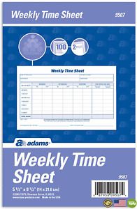 Adams Weekly Time Sheet, 1-Part, 5.5 X 8.5 Inches, Blue/White, 100 Sheets per Pa