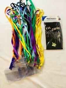 LOT Of 42 Lanyards Mixed Type, 10 Black &amp; 32 Multi-color With Plastic I.D Holder