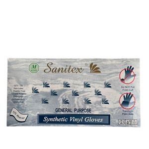 Sanitex Disposable Clear Vinyl Gloves 100ct Box Size Medium Nitrile &amp; Latex Free