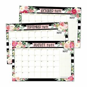 Black Floral 2021-2022 Desk Calendar, Large Monthly Wall Planner, 18 Month Ac...