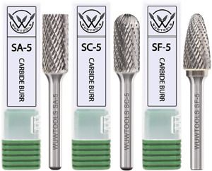 WUWTOOLS Carbide Cutting Burrs 1/4&#034; Shank Tungsten Set Double Cut Rotary File