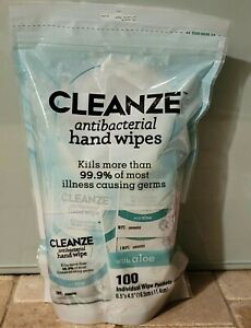 100 Cleanze Hand Wipes with Aloe - Individually Packaged 6.5 x 4.5.