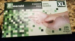 3 Boxes Emerald Vinyl GLOVES  Powder Free Size Xl.  300 Gloves Total-new