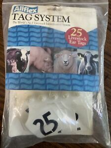 ALLFLEX TAG SYSTEM 25 White Livestock Ear Tags 1-25.  3”-4”