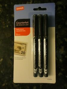 Staples 3 pack Counterfeit Bill Detector Pen for U.S. Currency (3-Pen Blister)