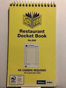 1 x Spirax – Restaurant Docket Book 50 duplicate sets - #A16