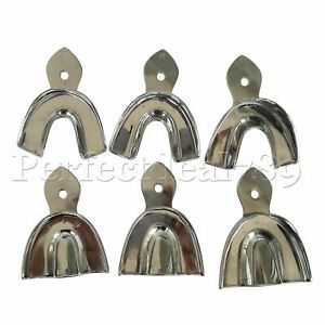 6 Pcs Dental Impression Trays Stainless Steel Non-Perforated Autoclavable PD