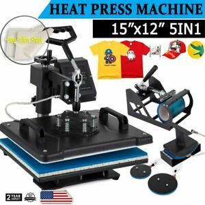 5 in 1 Heat Press Machine Swing Away T-Shirt Mug Hat 12&#034;x15&#034; Digital Transfer