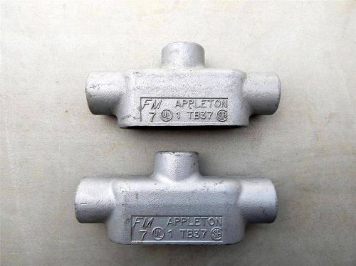 Appleton tb37  - 1&#034; type tb conduit body, grayloy-iron, form 7,  lot of 2  new for sale