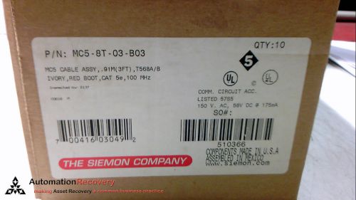 THE SIEMON CO MC5-8T-03-B03 PACK OF 10 MODULAR CORDS, NEW