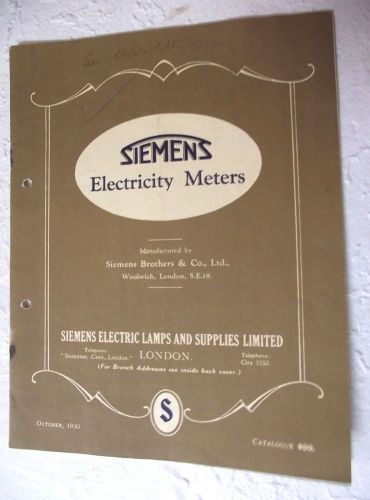 VTG BOOKLET CATALOG BROCHURE SIEMENS ELECTRICITY HOUR METERS UK ENGLAND 1930
