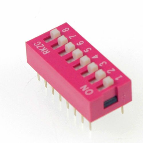 10 x DIP Switch 8 Positions 2.54mm Pitch Through Hole Silver Top Actuated Slide