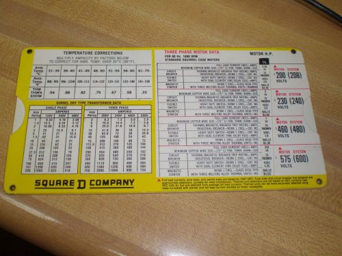 Vintage Square D Company Motor Data Sliding Calculator