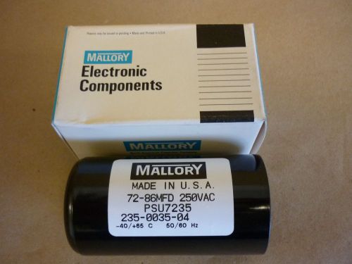 Mallory motor starting capacitor 72-86 mfd 220-250 vac new for sale