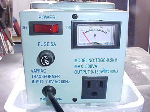 Variable transformer/0-130vac out/500va/fine adjustment/ac motor speed control for sale