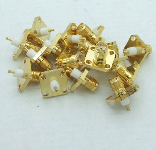 100PCS copper SMA female with 4 holes flange connector SMA Square Soldering DIY