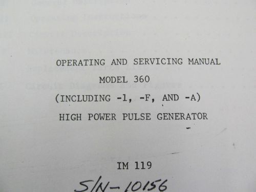 Velonex 360 high power pulse generator oper &amp; serv manual w/schematic rev 4/76 for sale