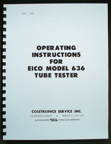 Eico 636 tube tester manual with 1973 tube test data for sale