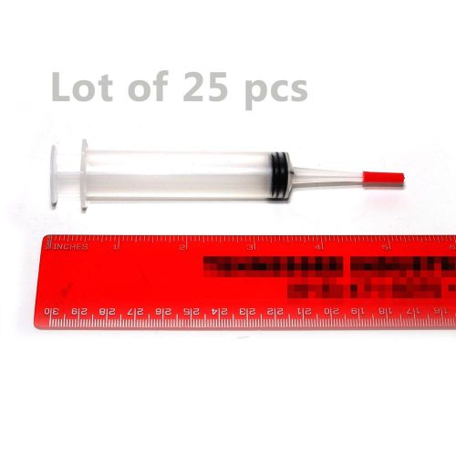 Lot of 25 Dispensing Syringes with tip cap, transparent plastic, NEW