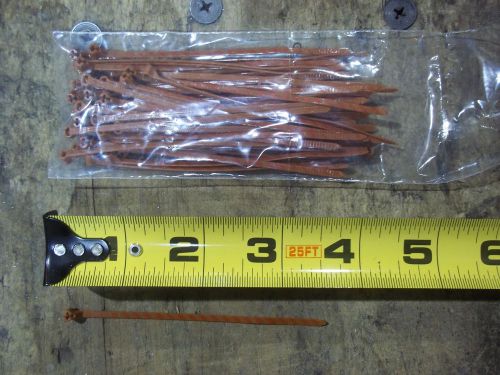 T&amp;b id ty-wrap  cable tie 3-3/8&#034;-  long  brown w/ red stripes - bag of qty. 450 for sale