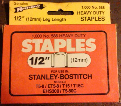 1000 no. 588 genuine arrow 1/2&#034; (12mm) heavy duty staples nip for sale