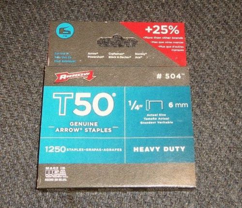 Arrow # 504 Genuine T50 1/4-Inch Staples, 1,250 staples per Pack *NEW*