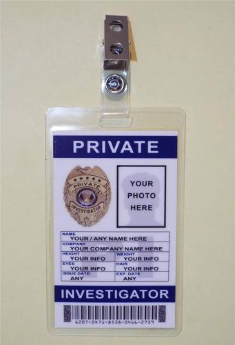 Private Investigator ID Badge &gt;&gt;FULLY CUSTOMIZABLE WITH YOUR PHOTO &amp; INFO&lt;&lt;