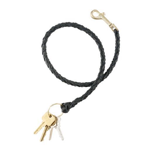 Aker A699-BP-B Black Leather Jailers Leash Key Holder With Brass Hook &amp; Ring