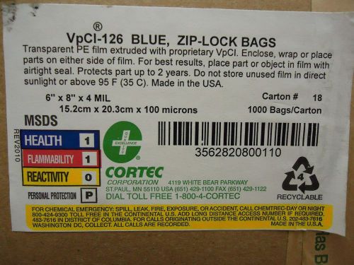 Cortec 20200110 6&#034; x 8&#034; 4mil vpci-126 rust protectant ziplock bags 1000/case for sale