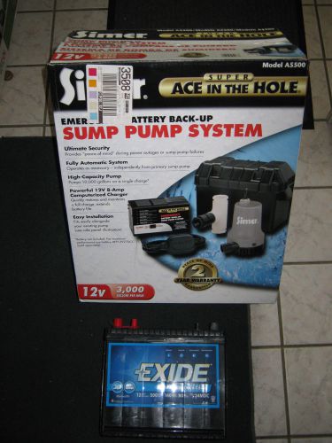 SIMER A5500 Super ACE IN THE HOLE Submersible Sump Pump/WITH BATTERY!