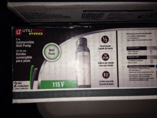 Utilitech pro submersible well pump 1/2 hp 10 gpm 4&#034; 115v new in box for sale