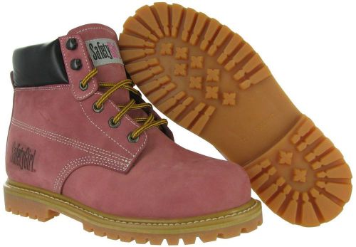 Nubuck leather steel toe waterproof womens work boot 6&#034; height light pink for sale