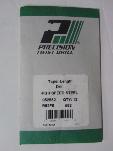 12 PTD Precision Twist Drills #52 Taper Length Fast Spiral Bright Finish 052552