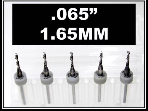 .065&#034; - 1.65mm - 1/8&#034; Shank  Carbide Drill Bits  FIVE Pcs CNC Dremel Model Hobby