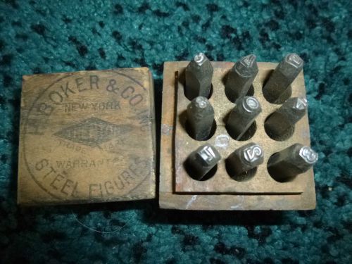 3/16&#034; Antique Vintage Steel Hand Cut Number Punch Stamp Set,H Boker Co.In Box