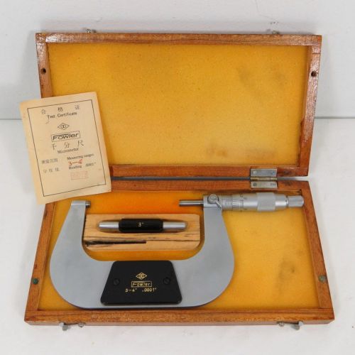 Vintage fowler 52-229-004 carbide-tip 3-4&#034; / .0001&#034; micrometer kit + oem cert!! for sale