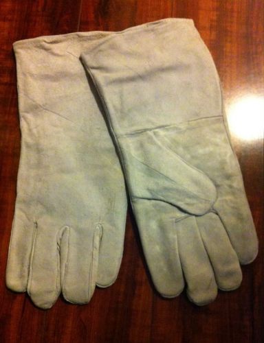 1 Pair, 14&#034; Gray Leather Welding Gloves New LARGE