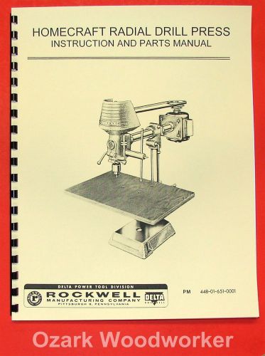 Delta-homecraft radial drill press operator&#039;s &amp; parts manual 0236 for sale