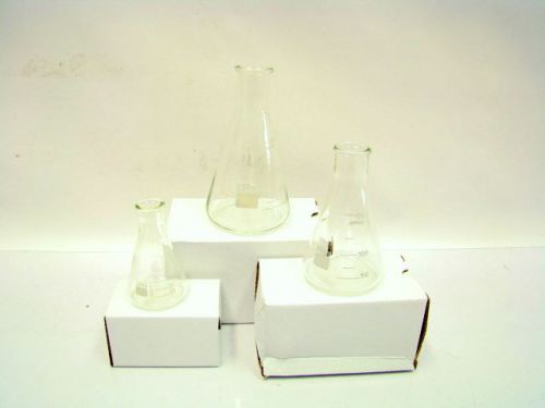 Karter Scientific 3pc Flask Set 50 150 250 ML Erlenmeyer Lab Glass  (E8-970)
