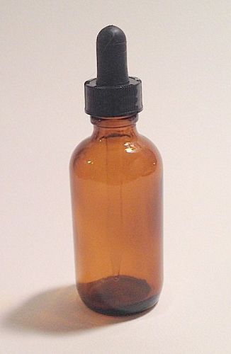 Boston Round Amber Glass Bottles - 2 oz (60ml) w/ glass dropper - 12 bottles