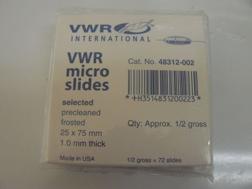 NEW VWR 48312-002 MICRO SLIDES SELECTED PRECLEANED FROSTED 20X75MM 1MM THICK