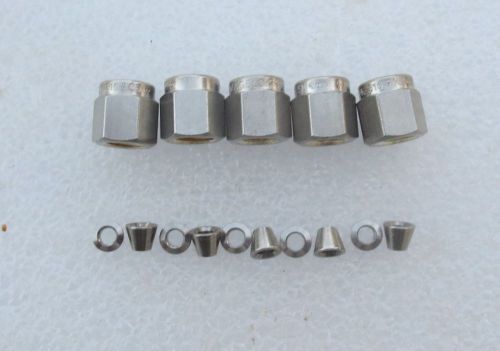 Lot of 5: swagelok 1/8&#034; stainless steel nut and ferrule set ss-200-nfset  new for sale